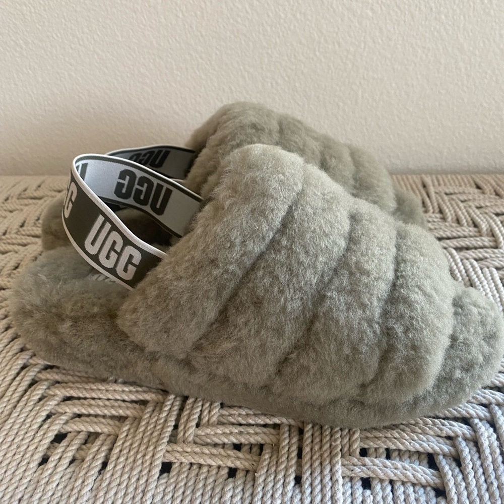 UGG fluff yeah slide shoes slippers Womans burnt olive green - Picture 4 of 15